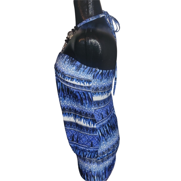 Blue And White Patterned Halter Top L - Picture 4 of 6